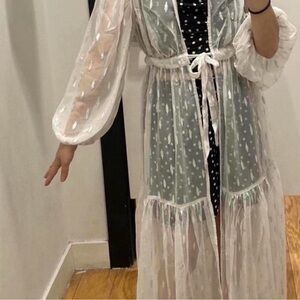 Express White Sheer Metallic Dot Kimono